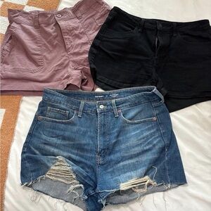 Old Navy Three-Pack Shorts in Blue, Black, and Mauve